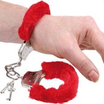 Furry Red Hand Cuff With Key AWKBDSM-05